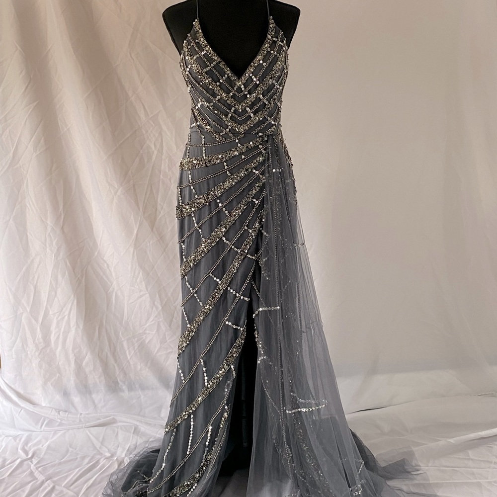 Gorgeous Grey with sequins Prom dress